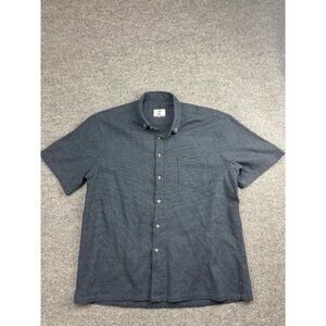 OROMEN Shirt Mens 2XL Blue Short Sleeve Button Down Cotton Textured Pocket Woven